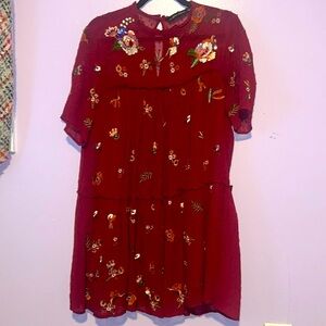 Zara burgundy embroidered floral sequin tiered dress. Limited edition. Size S.